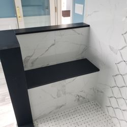 Walk In Marble Shower With Built In Marble Ledge